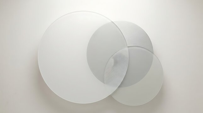Minimalist abstract composition featuring three overlapping translucent circles on a clean white background.
