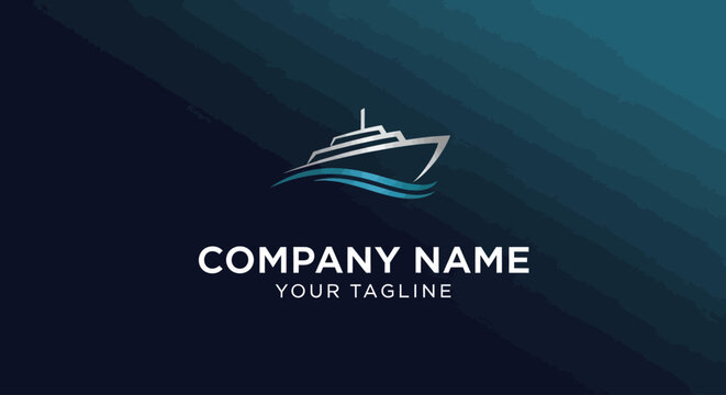 Minimalist cruise ship logo design with wave element on dark background.