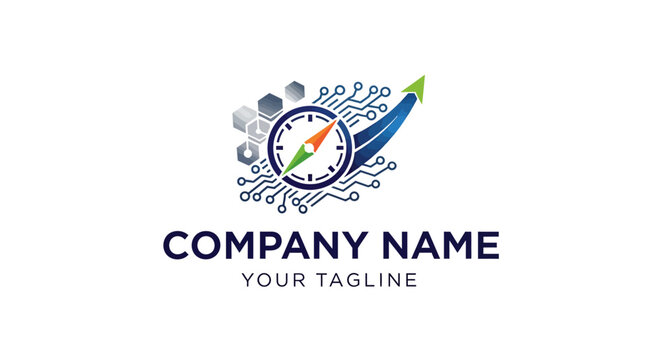 Abstract compass and wave logo design for business branding.