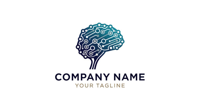 Abstract brain logo design with neural network pattern.