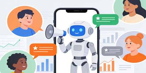 Fototapeta premium AI Mobile Chatbot Virtual Assistant Vector Illustration
