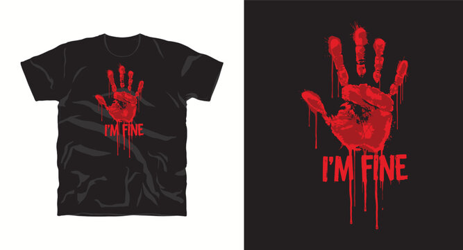 Bloody handprint with im fine text graphic vector t-shirt and apparel design.