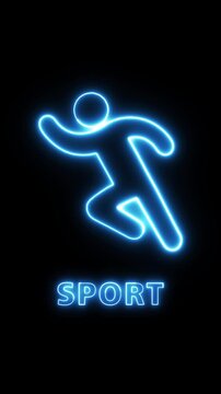 Neon Blue Glowing Running Stick Figure Sport Icon Symbol for Athletics and Fitness Digital Signage Design