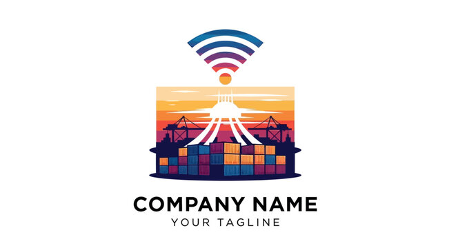 Modern shipping container logo with wifi signal design.