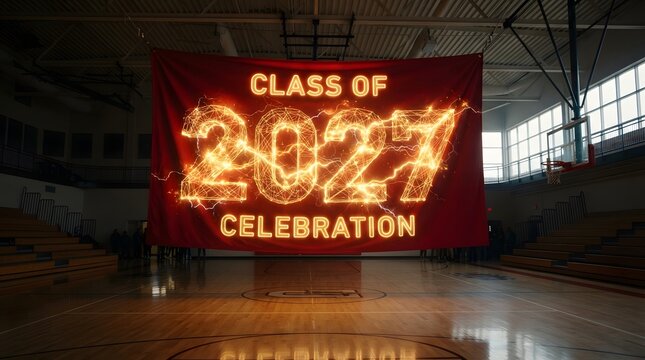 A vibrant digital display featuring a class of 2021 celebration graphic which can be used as a creative thanksgiving banner for school events and parties