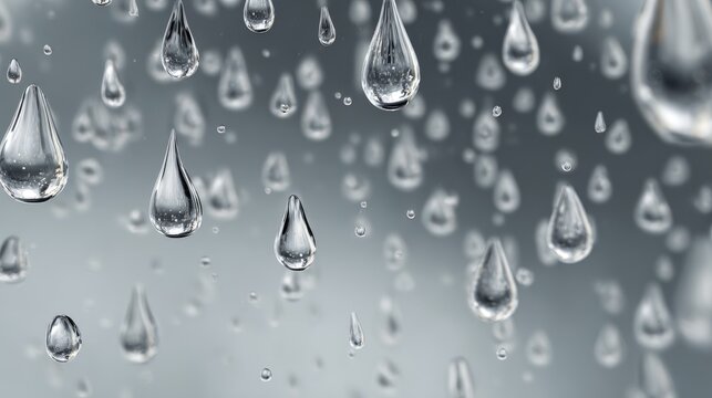 101.Transparent background scene with multiple falling raindrops, various sizes and shapes, motion blur streaks mixed with sharp droplets, realistic refraction and reflections, soft highlights,