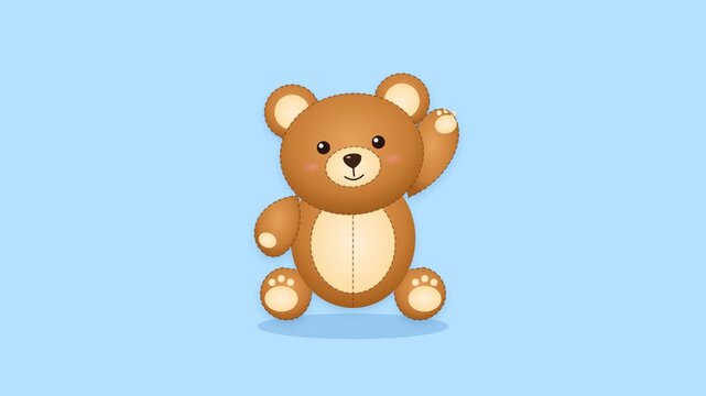Cute teddy bears waving on a blue background
