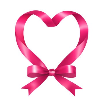 Rose pink ribbon shaped as a heart with a bow vector illustration isolated on white background
