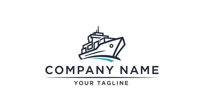 Minimalist black and white ship logo design for company branding.