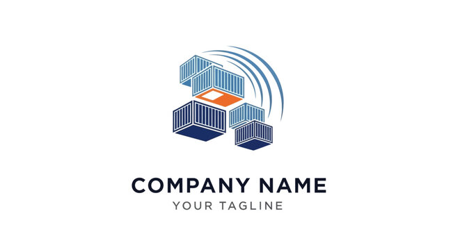 Modern technology logo design with wireless signal and cubes.
