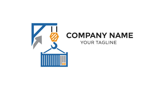 Modern minimalist crane and shipping container logo design.