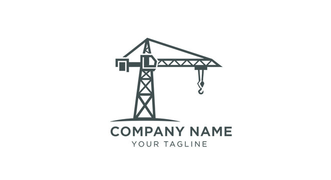 Minimalist crane logo design for construction business branding.