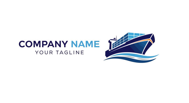 Modern cruise ship logo design with wave elements for business branding.