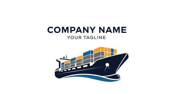 Modern shipping company logo with cargo ship and containers.