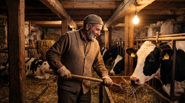 Active Middle Eastern Senior Farmer with Dairy Cattle
