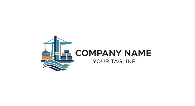 Modern shipping company logo with ship and container design.
