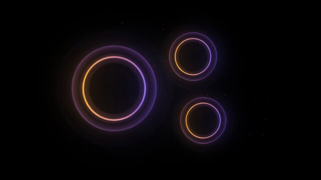 Three glowing concentric circles with orange and purple light on a dark black background
