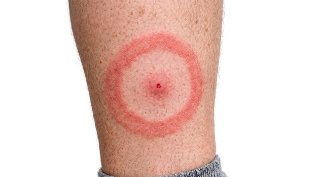 Erythema Migrans Bullseye Rash on Leg Skin from Lyme Disease Tick Bite