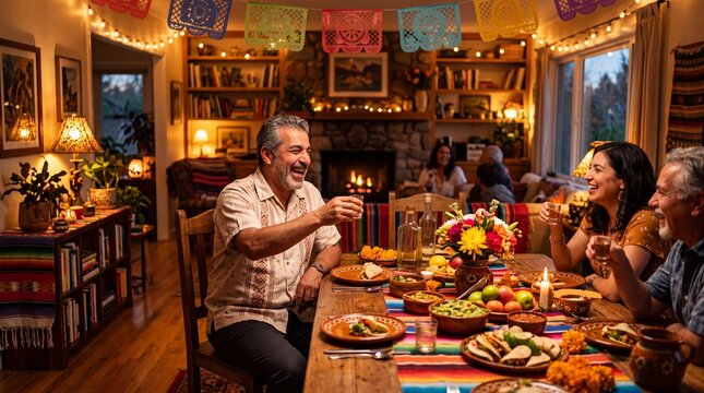 Mature Man Celebrating Festive Cinco de Mayo Indoors
