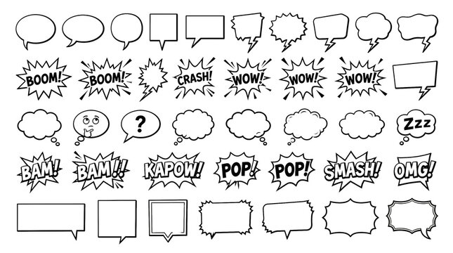 Set of comic book speech bubbles and sound effects, vector illustration