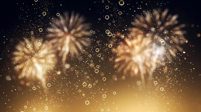 Festive golden firework display with sparkling light bubbles and bokeh effects for celebratory backgrounds