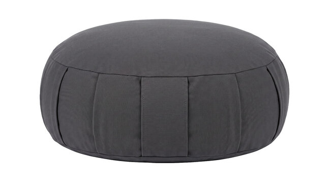 A minimalist dark gray round meditation cushion made of durable fabric. Perfect for yoga, relaxation, mindfulness practices, and modern home interior decor.
