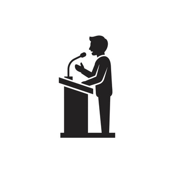 Man Speaking at a Podium for Professional Public Presentation and Conference Speech Icon Design