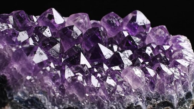 Amethyst cluster close up purple crystal formation with facets and texture