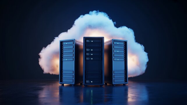 Cloud Computing Infrastructure with Server Racks and Digital Cloud Storage
