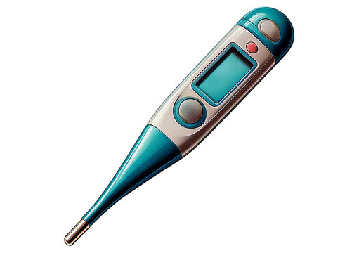 Industrial digital thermometer with probe isolated on transparent or white background