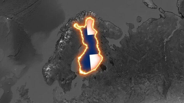 Glowing Finland Map Highlighted with National Flag on World Map Motion Graphic Animation