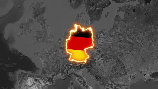 Glowing Germany Map Highlighted with National Flag on World Map Motion Graphic Animation