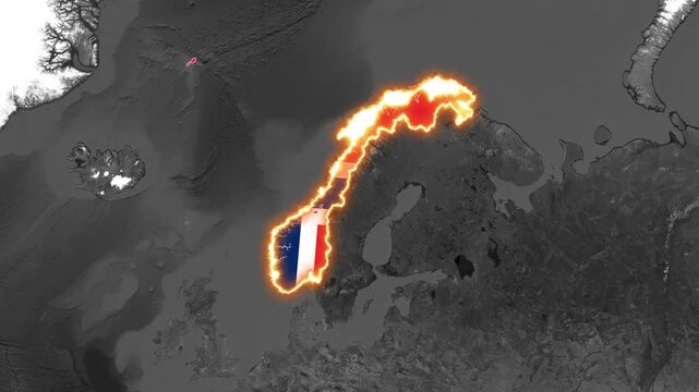 Glowing Norway Map Highlighted with National Flag on World Map Motion Graphic Animation