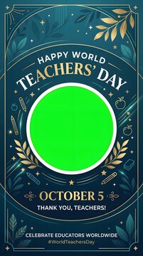 World Teachers Day celebration social media frame template with green screen placeholder.