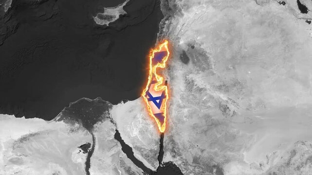 Glowing Israel Map Highlighted with National Flag on World Map Motion Graphic Animation