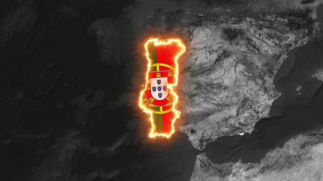 Glowing Portugal Map Highlighted with National Flag on World Map Motion Graphic Animation