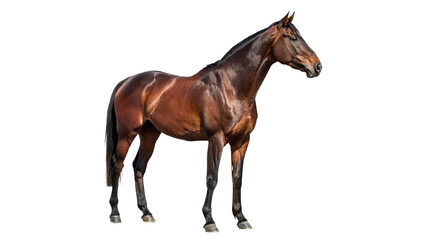 Fototapeta premium Majestic brown horse standing full body purebred stallion equestrian sport isolated on transparent background