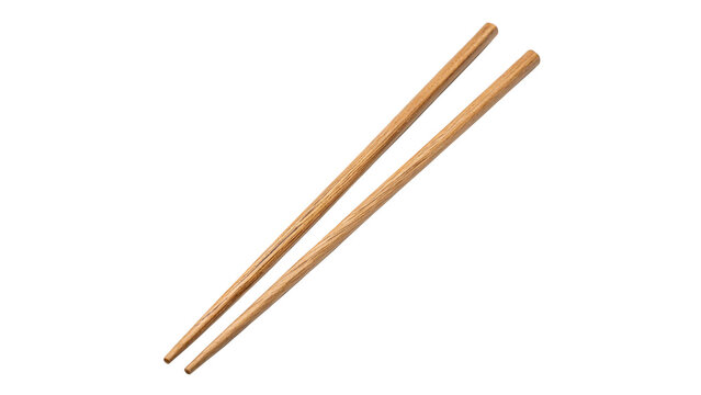 Wooden chopsticks traditional Asian eating utensils kitchen smooth pair isolated on transparent background