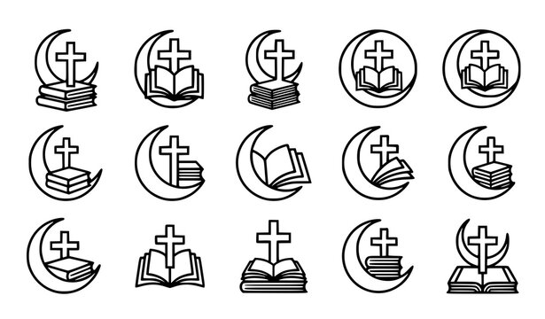 Hand Drawn Christian Cross Symbol Collection Featuring Religious Emblems on Various Bases and Decorative Shapes