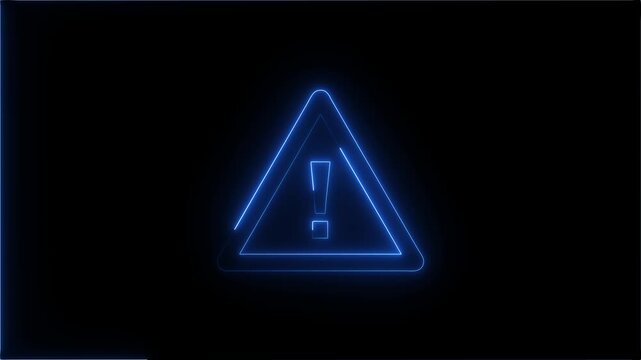 neon warning triangle with an exclamation mark icon, neon white outline, glowing effect, abstract gradient background, isolated on transparent background.animation video