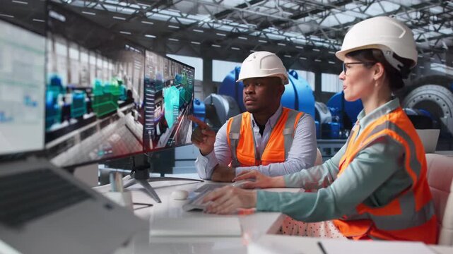 Engineer And Technician Monitor Real-time Power Plant System
