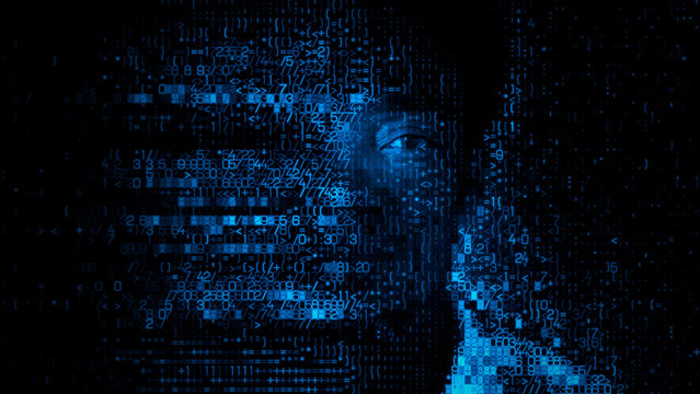 Man's Face dissolving into Source Data, symbolising Access Control Concept.