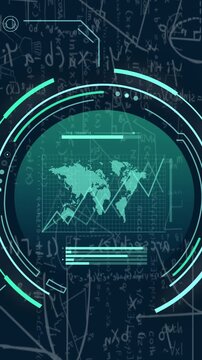 Animation of data processing over mathematical equations on black background