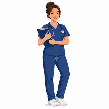 Labor Day Healthcare Nurse Holding Clipboard with Stethoscope Flat Vector Illustration Isolated on White Background