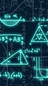 Animation of mathematical equations on black background
