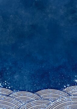 手描きの波 海のイラストレーション 縦長背景