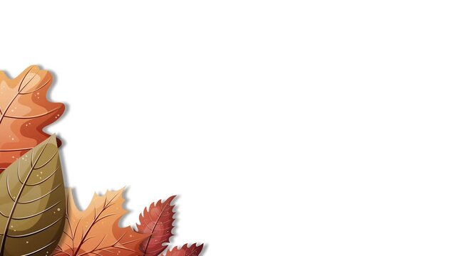 Autumn Leaves Corner Border on White Background for Fall Equinox.