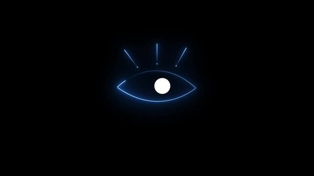 Glowing Blue Neon Eye Animation with Eyelashes on Dark Background.