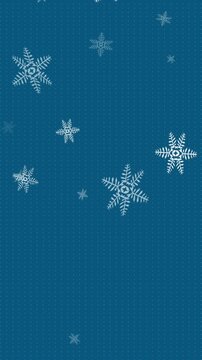 Digital animation of snowflakes icons falling against copy space on blue background