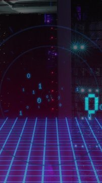 Animation of binary code over digital space and servers